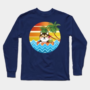 Shiba Inu Enjoys Summer Sunset Long Sleeve T-Shirt